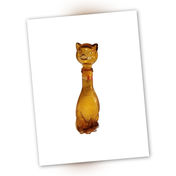 1950s Italian Amber Glass Cat Wine Decanter - Picture 7 of 10